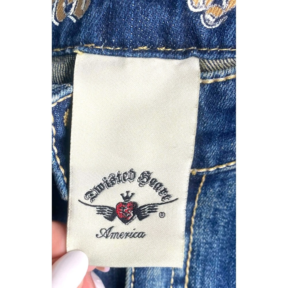 Twisted Heart Womens size 29 bootcut TALL jeans Rhinestones Y2K heart wings 90s - Picture 3 of 11